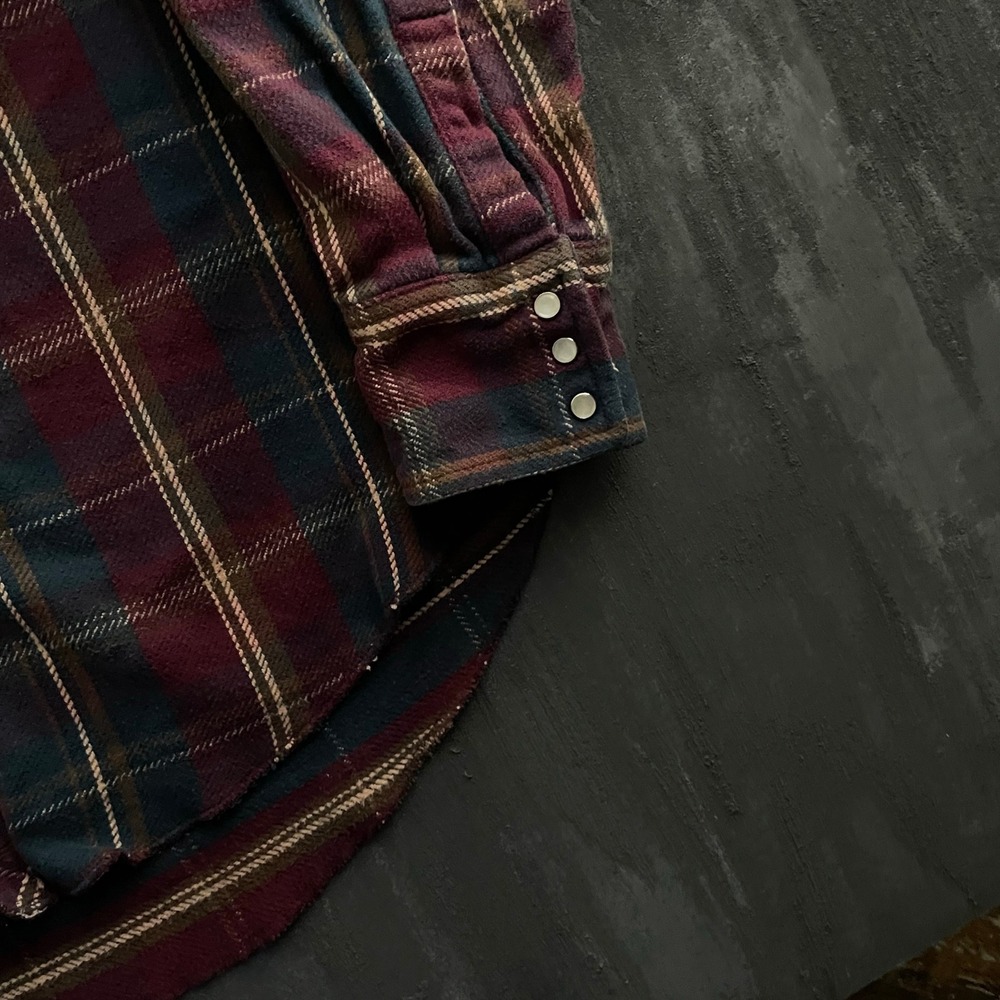 Vintage Plaid Flannel Western Shirt Mens M Burgundy 1990s Wrangler - Picture 3 of 9